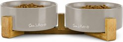 Sam's Pets Coco Single Ceramic Dog Bowl with Wood Stand, Grey, Double slide 1 of 8