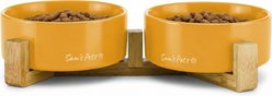 Sam's Pets Coco Single Ceramic Dog Bowl with Wood Stand, Yellow, Double