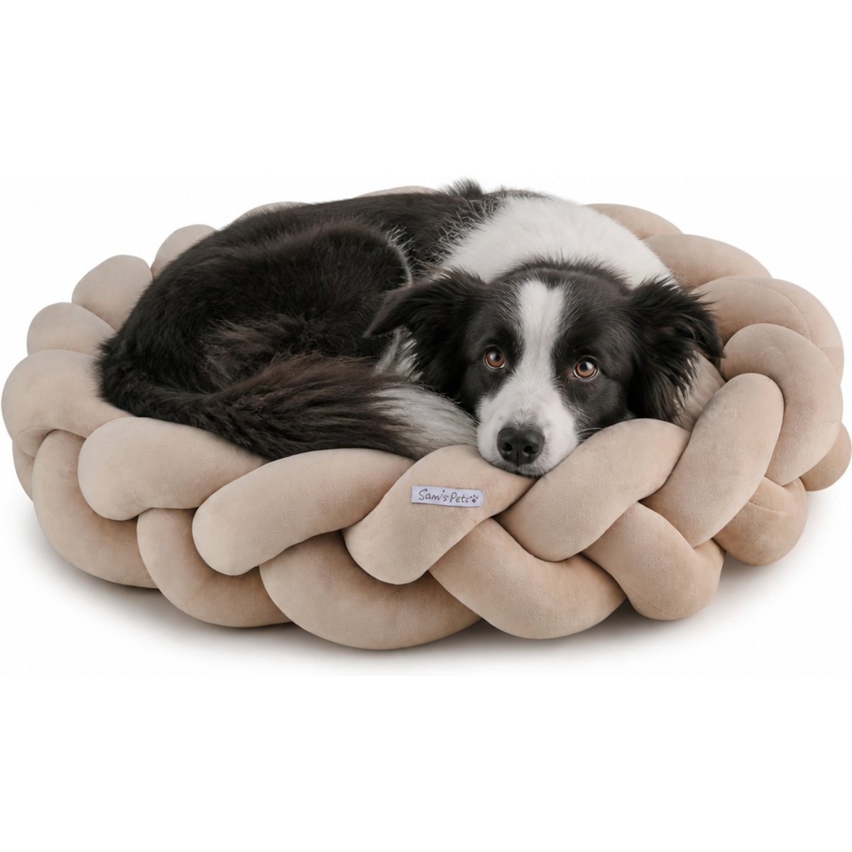 Sam's Pets Ivy Bolster Dog & Cat Bed, Beige, Medium