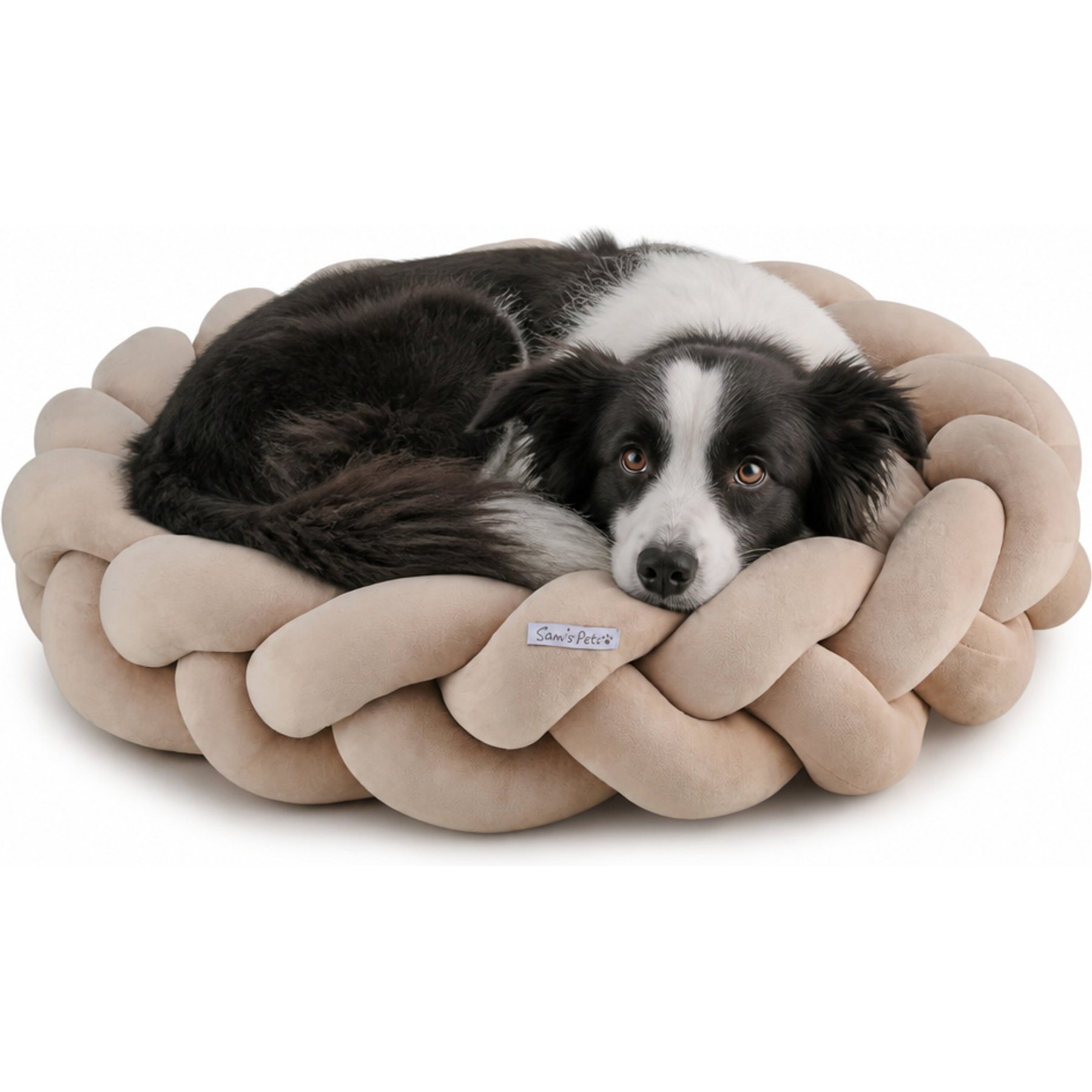 Sam's Pets Ivy Bolster Dog & Cat Bed, Beige, Medium