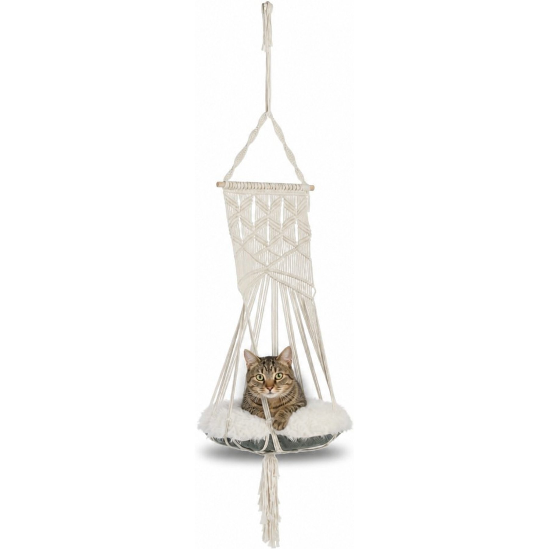 Sam's Pets Lucy Macramé Cat Bed, White, Small/Medium
