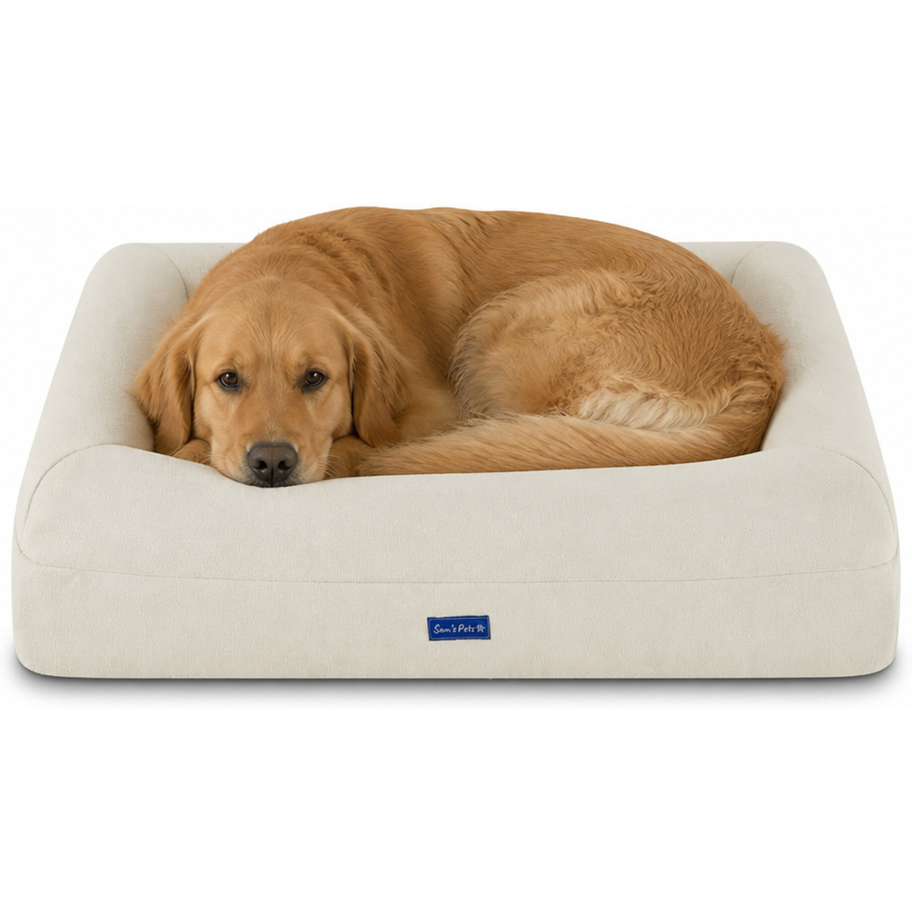 Sam's Pets Scruffy Orthopedic Bolster Dog & Cat Bed, 30-in, Cream, Large