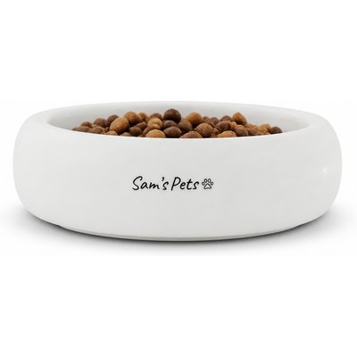 Sam's Pets Sam's Pets Short Tulip Glossy Non-Skid Ceramic Dog & Cat Bowl, 350-mL, White