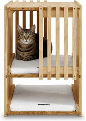 Sam's Pets Yves Rectangle Natural Oak Cat Tower & Condo, Beige, Medium