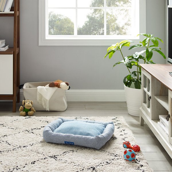 Show full view: Sam's Pets Arlo Bolster Plaid Dog Bed, Blue, Medium slide 1 of 10