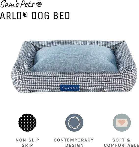 Show full view: Sam's Pets Arlo Bolster Plaid Dog Bed, Blue, Medium slide 3 of 10