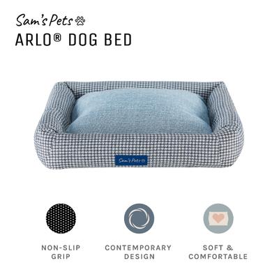 Show full view: Sam's Pets Arlo Bolster Plaid Dog Bed, Blue, Medium slide 3 of 10