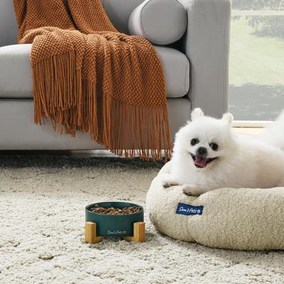 Show full view: Sam's Pets Coco Single Ceramic Dog Bowl with Wood Stand, Green, Single slide 4 of 8