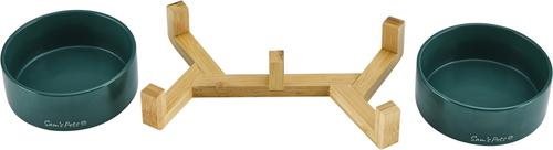 Show full view: Sam's Pets Coco Single Ceramic Dog Bowl with Wood Stand, Green, Double slide 3 of 8