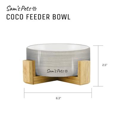 Show full view: Sam's Pets Coco Single Ceramic Dog Bowl with Wood Stand, Grey, Single slide 7 of 7