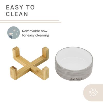 Show full view: Sam's Pets Coco Single Ceramic Dog Bowl with Wood Stand, Grey, Single slide 4 of 7