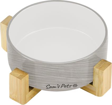 Show full view: Sam's Pets Coco Single Ceramic Dog Bowl with Wood Stand, Grey, Single slide 2 of 7