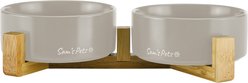 Sam's Pets Coco Single Ceramic Dog Bowl with Wood Stand, Grey, Double