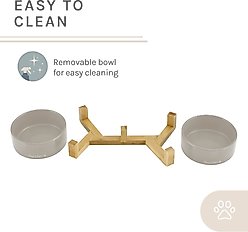 Sam's Pets Coco Single Ceramic Dog Bowl with Wood Stand, Grey, Double slide 2 of 8