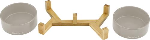 Show full view: Sam's Pets Coco Single Ceramic Dog Bowl with Wood Stand, Grey, Double slide 3 of 8