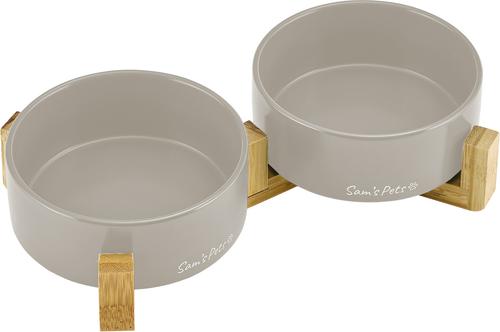 Show full view: Sam's Pets Coco Single Ceramic Dog Bowl with Wood Stand, Grey, Double slide 2 of 8