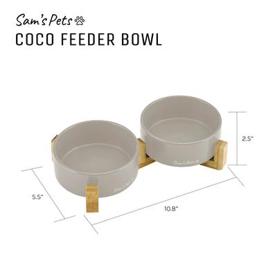 Show full view: Sam's Pets Coco Single Ceramic Dog Bowl with Wood Stand, Grey, Double slide 8 of 8