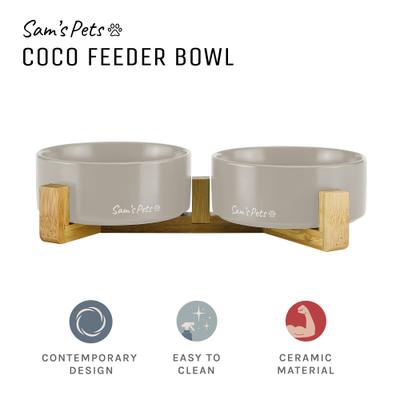 Show full view: Sam's Pets Coco Single Ceramic Dog Bowl with Wood Stand, Grey, Double slide 5 of 8