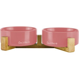 Sam's Pets Coco Single Ceramic Dog Bowl with Wood Stand