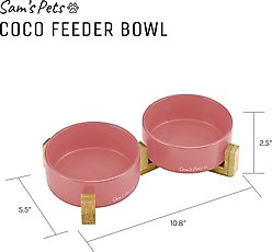 Sam's Pets Coco Single Ceramic Dog Bowl with Wood Stand, Pink, Double slide 2 of 8