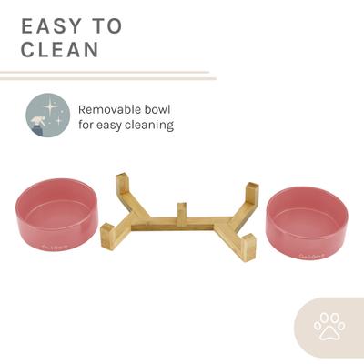 Show full view: Sam's Pets Coco Single Ceramic Dog Bowl with Wood Stand, Pink, Double slide 6 of 8