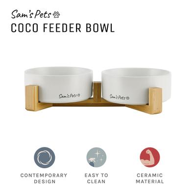 Show full view: Sam's Pets Coco Single Ceramic Dog Bowl with Wood Stand, White, Double slide 5 of 8