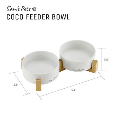 Show full view: Sam's Pets Coco Single Ceramic Dog Bowl with Wood Stand, White, Double slide 8 of 8