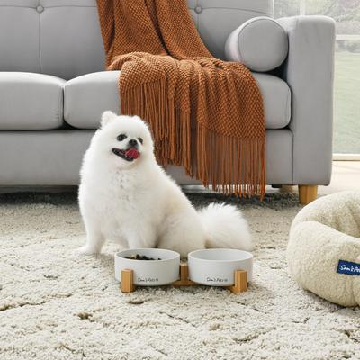 Show full view: Sam's Pets Coco Single Ceramic Dog Bowl with Wood Stand, White, Double slide 4 of 8