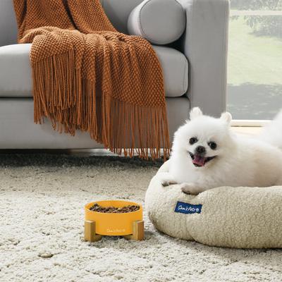 Show full view: Sam's Pets Coco Single Ceramic Dog Bowl with Wood Stand, Yellow, Single slide 4 of 8