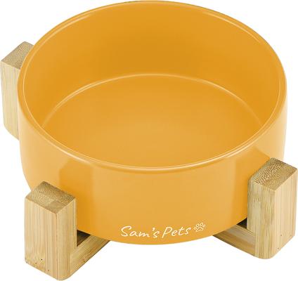 Show full view: Sam's Pets Coco Single Ceramic Dog Bowl with Wood Stand, Yellow, Single slide 2 of 8