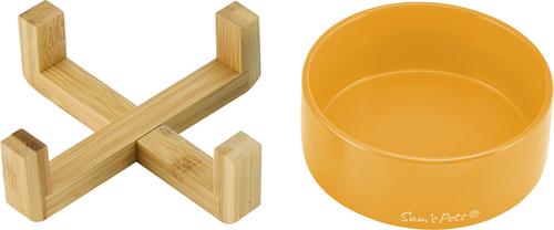 Show full view: Sam's Pets Coco Single Ceramic Dog Bowl with Wood Stand, Yellow, Single slide 3 of 8