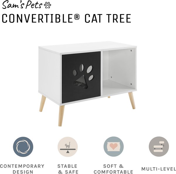 Sam's Pets Convertible 22-in Cat Tree End Table, Black & White