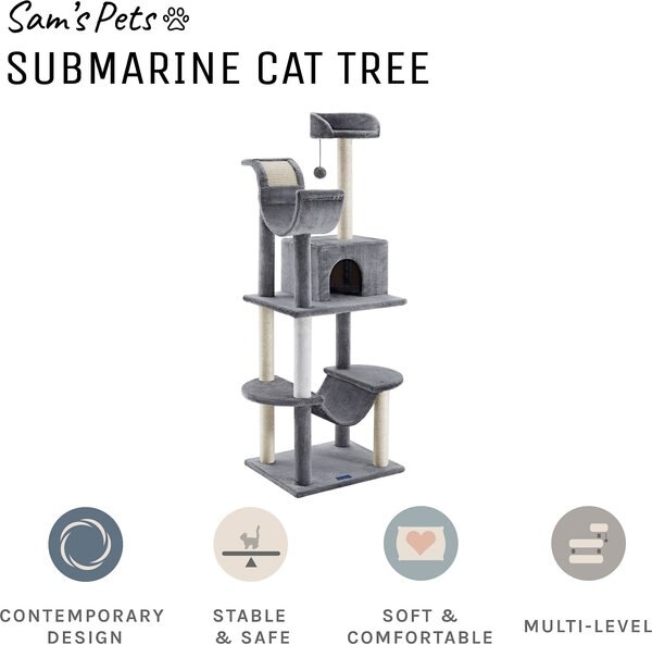 Sam's Pets Submarine 60-in Gray Hard Box Cat Tree, Gray