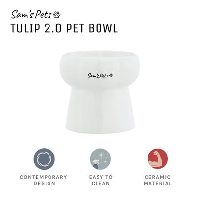 Show full view: Sam's Pets Tall Tulip 2.0 Elevated Dog Bowl, White, 0.55-cup slide 6 of 9