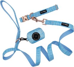 Sassy Woof Dog Waste Bag Holder, Collar, & Leash, 3 count, Blue, Medium