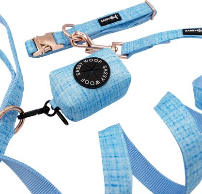 Show full view: Sassy Woof Dog Waste Bag Holder, Collar, & Leash, 3 count, Blue, Small slide 2 of 9