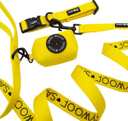 Show full view: Sassy Woof Dog Waste Bag Holder, Collar, & Leash, 3 count, Neon Yellow, Large slide 2 of 8