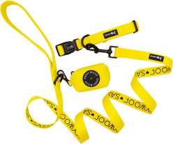 Sassy Woof Dog Waste Bag Holder, Collar, & Leash, 3 count, Neon Yellow, Medium