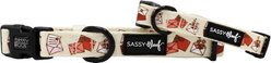 Sassy Woof P.S. I Woof You Dog Collar, Beige, Medium: 19.7-in neck, 3/4-in wide
