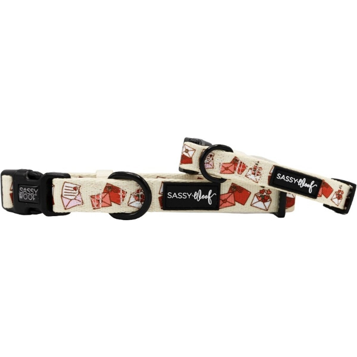 Sassy Woof P.S. I Woof You Dog Collar, Beige, Medium: 19.7-in neck, 3/4-in wide