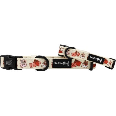 Sassy Woof Sassy Woof P.S. I Woof You Dog Collar, Beige, Medium: 19.7-in neck, 3/4-in wide