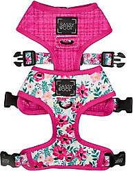 Sassy Woof Reversible Dog Harness, Floral Frenzy, Pink, Medium