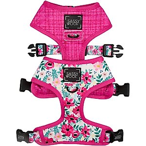 Sassy Woof Reversible Dog Harness, Floral Frenzy, Pink, X-Large