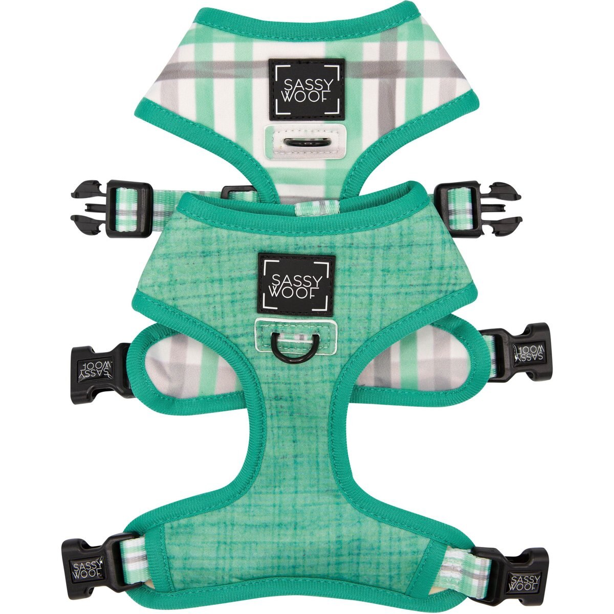 Sassy Woof Reversible Wag Your Teal Dog Harness, Teal, X-Large