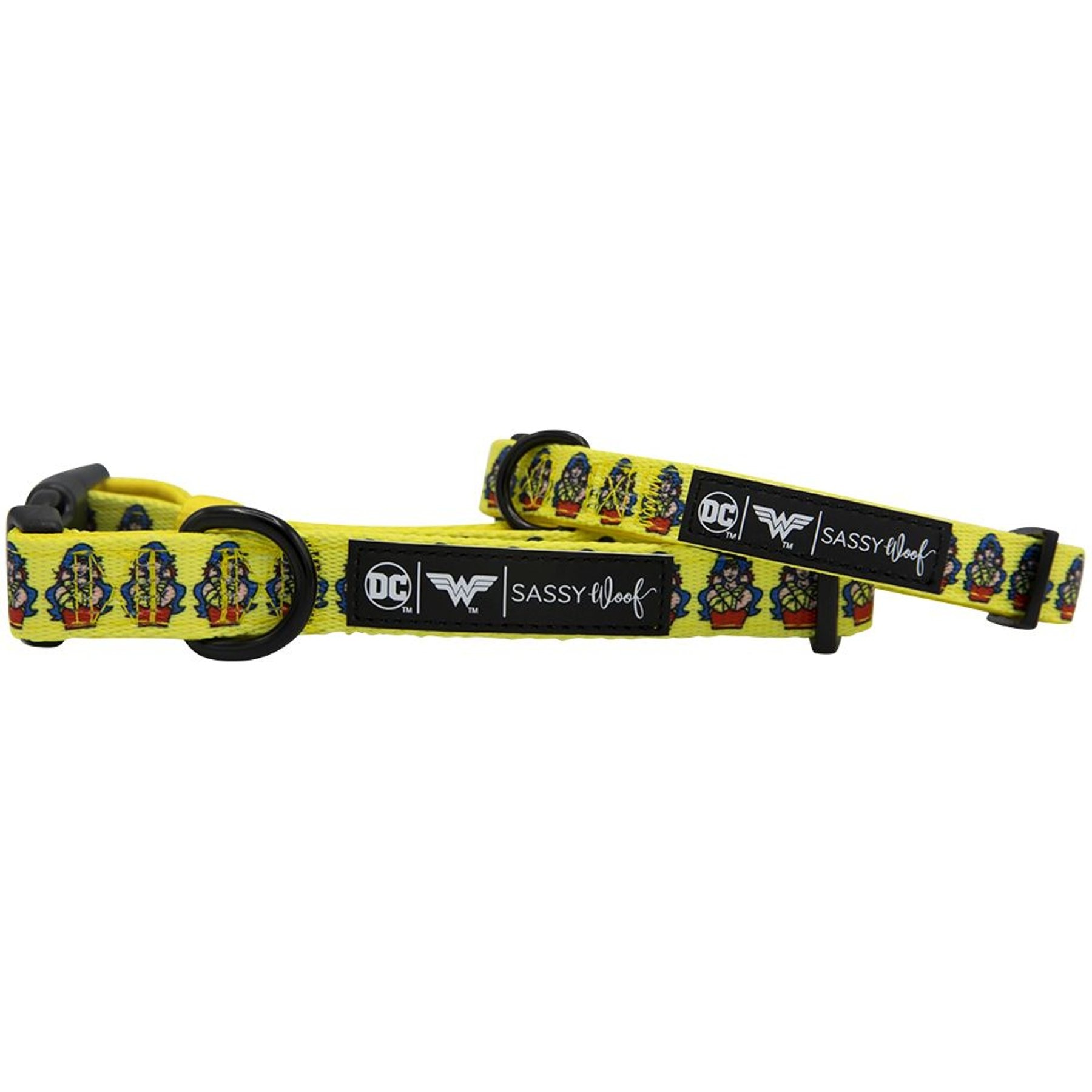 Sassy Woof Wonder Woman Dog Collar, Yellow, Large: 16 to 26-in neck, .98-in wide