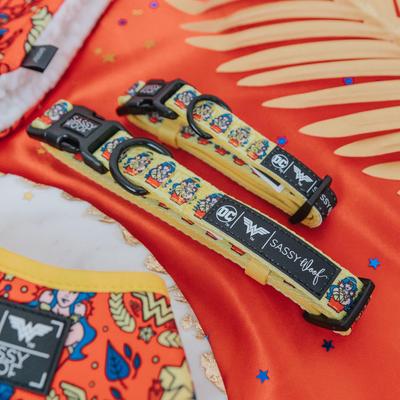 Show full view: Sassy Woof Wonder Woman Dog Collar, Yellow, Medium: 12.6 to 19.7-in neck, .78-in wide slide 4 of 7