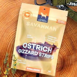 Savannah Pet Food Chewy Ostrich Gizzard Strips Dog Treats, 2-oz pouch