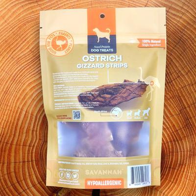 Show full view: Savannah Pet Food Chewy Ostrich Gizzard Strips Dog Treats, 2-oz pouch slide 5 of 8