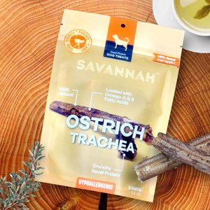 Savannah Pet Food Crunchy Ostrich Trachea Cuts Dog Treats, 3 count