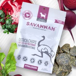 Savannah Pet Food Hypoallergenic Immune Boosting Beetroot Ostrich Chips Dog Treats, 2.5-oz pouch slide 1 of 9